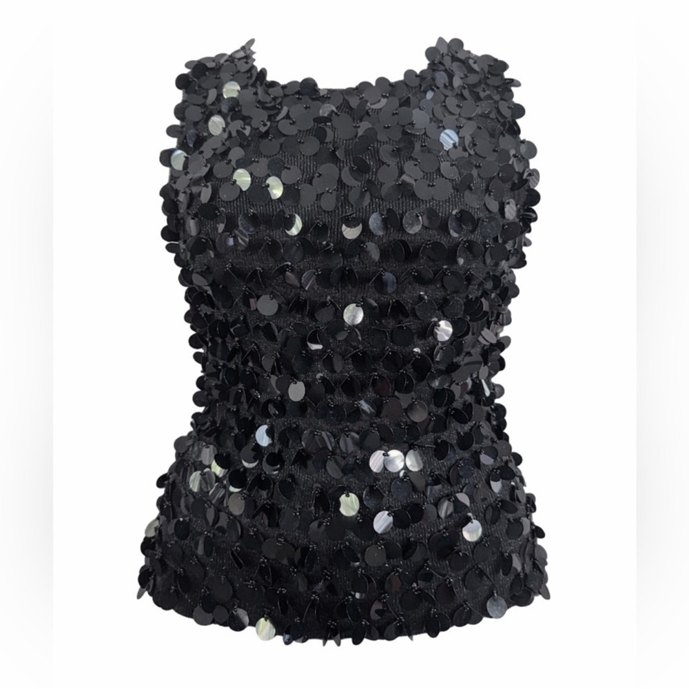 VTG Y2K Joseph A Silk Blend Jumbo Sequin Embellished Fitted Tank Top‎ small
